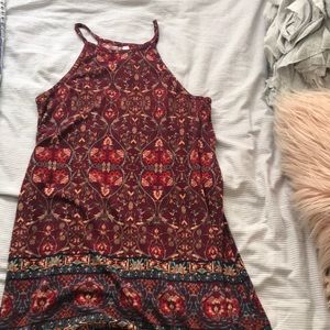 High neck maroon patterned dress